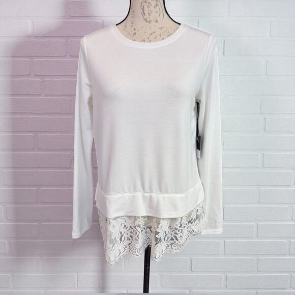 Simply Vera Vera Wang Lace Hem 2Fer Top White Knight Size Small NWT - Picture 1 of 13